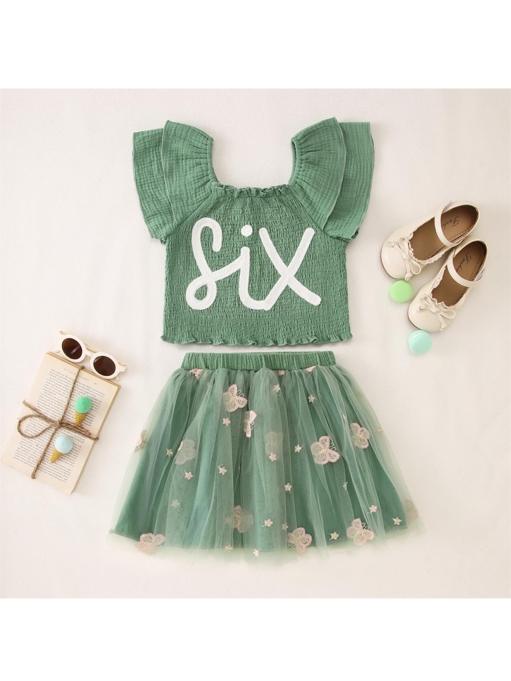 Green Two-Piece Girls birthday Outfit size 6
